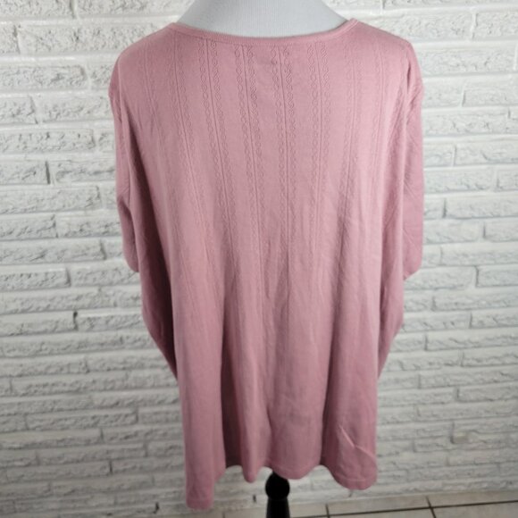 Woman Within Women Top 2X Plus Short Sleeve Pink Embroidered Eyelet Comfy PIN31E - Picture 6 of 9